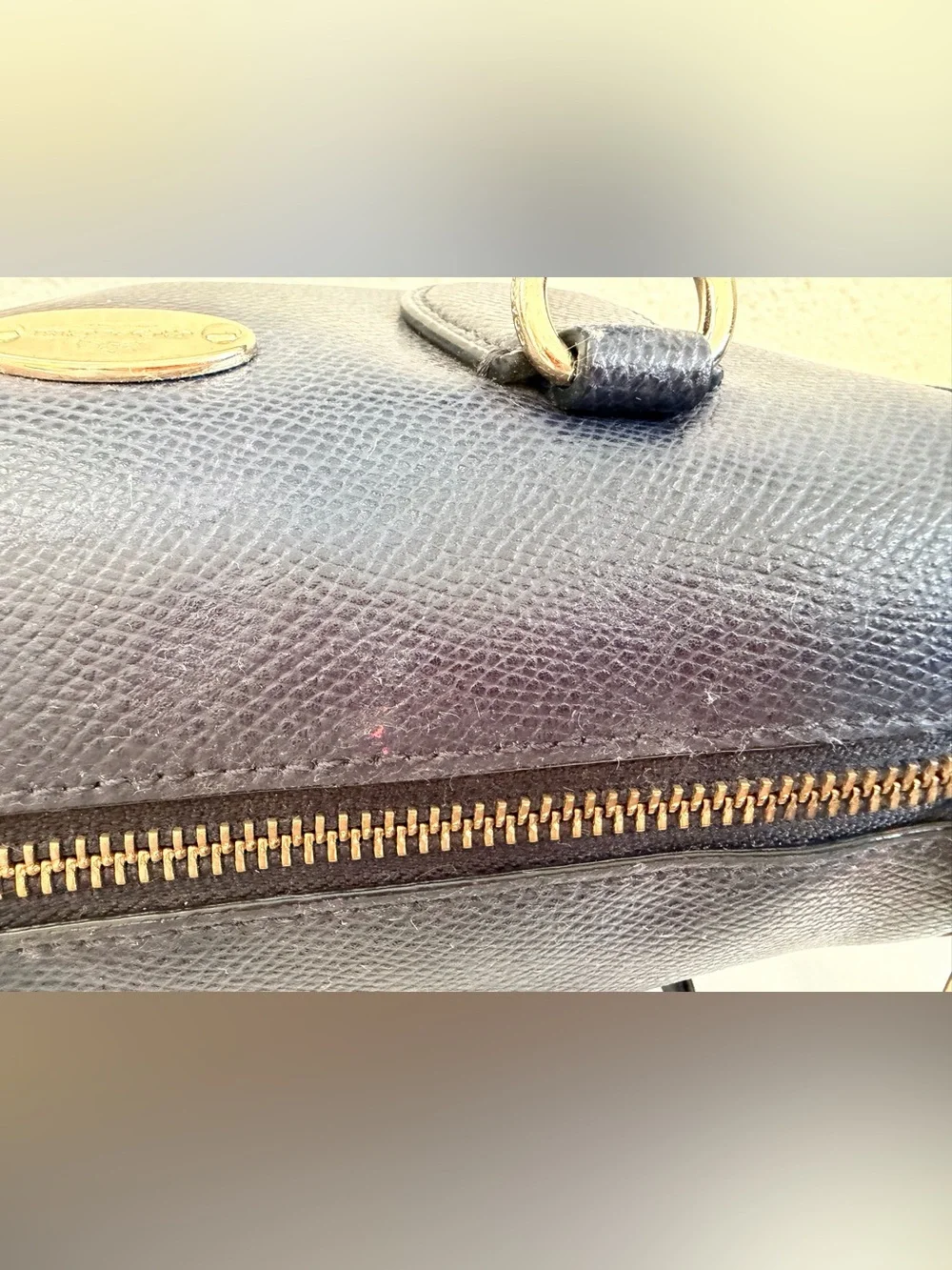 Coach Navy Blue Small Satchel Detachable Crossbody Strap Textured Leather
